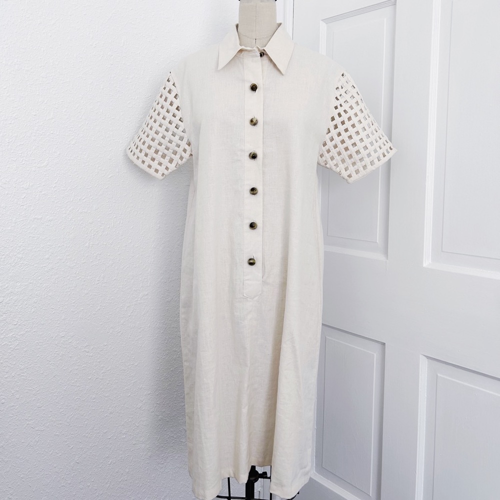 Vintage linen woven sleeve dress, 7/8